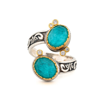 Open Amazonite Doublet & Zircon Byzantine Ring – Sterling Silver 925