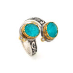 Open Amazonite Doublet & Zircon Byzantine Ring – Sterling Silver 925