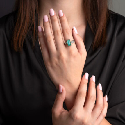 Rectangular Doublet Amazonite Ring in 925 Sterling Silver