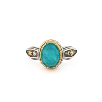 925 Sterling Silver Byzantine Ring with Doublet Amazonite Gemstone