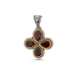 Doublet Garnet Cross Pendant in 925 Sterling Silver and Gold Plated