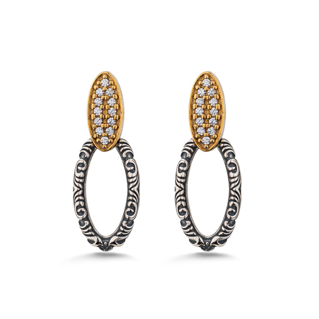 LA-SK-12276048-SK12332 Oval Zircon Drop Stud Earrings – 925 Sterling Silver