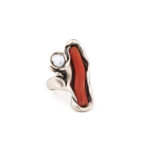 Boho Coral & Pearl Ring – Sterling Silver 925