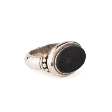 925 Sterling Silver Ring with Black Carved Sphragidolithos