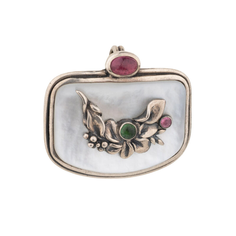 Mother of Pearl Pendant with Garnet & Peridot – Sterling Silver 925