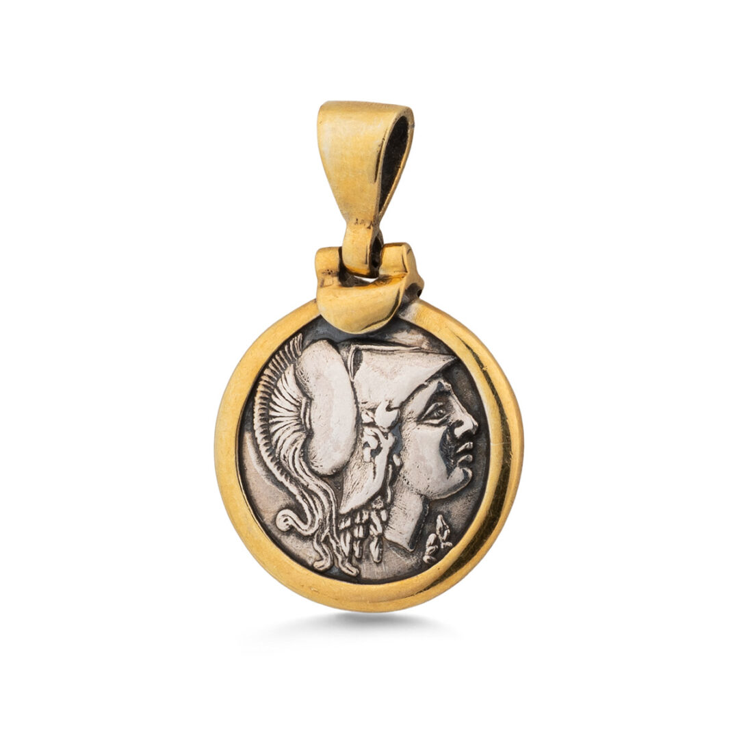 M129 Athena Greek Goddess Coin Pendant - Sterling Silver - Image 1