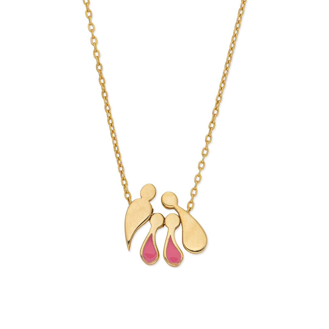 OI-NE-10920112 Family Necklace with Parents and Two Daughters Pendant - 9K Gold - Image 1