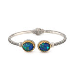 Gerochristo - Iris Oval Bracelet in Sterling Silver with Malachite