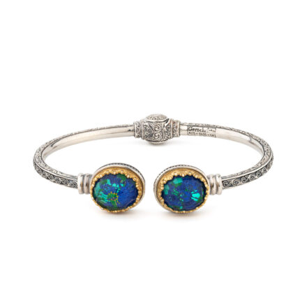 Gerochristo - Iris Oval Bracelet in Sterling Silver with Malachite