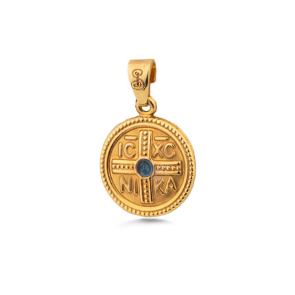 Double-sided Konstantinato IC XC NI KA Pendant with Zircon – 14K Gold