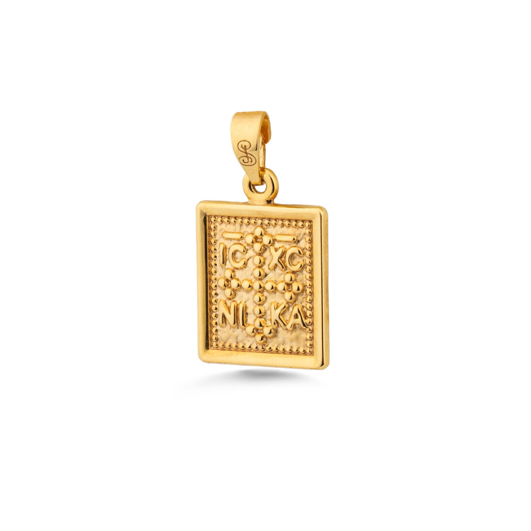 PAP-MD-12012058 Double-sided Konstantinato IC XC NI KA Rectangular Pendant – 9K Gold