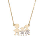 Family Necklace with Father Mother and Daughter Pendant - 9K Gold