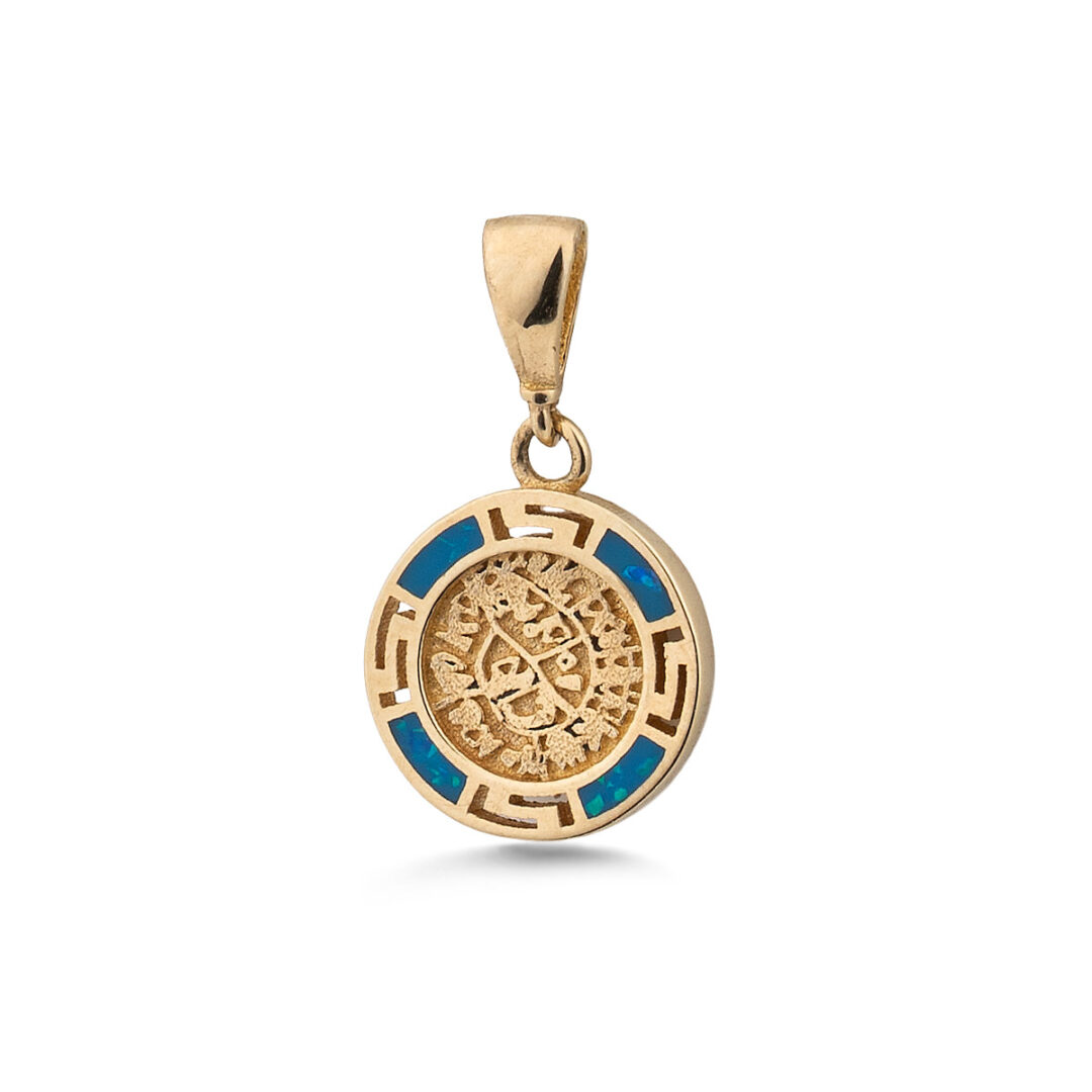 PR-MD-10257044 Phaistos Disc Pendant - 14k Gold with Blue Opal