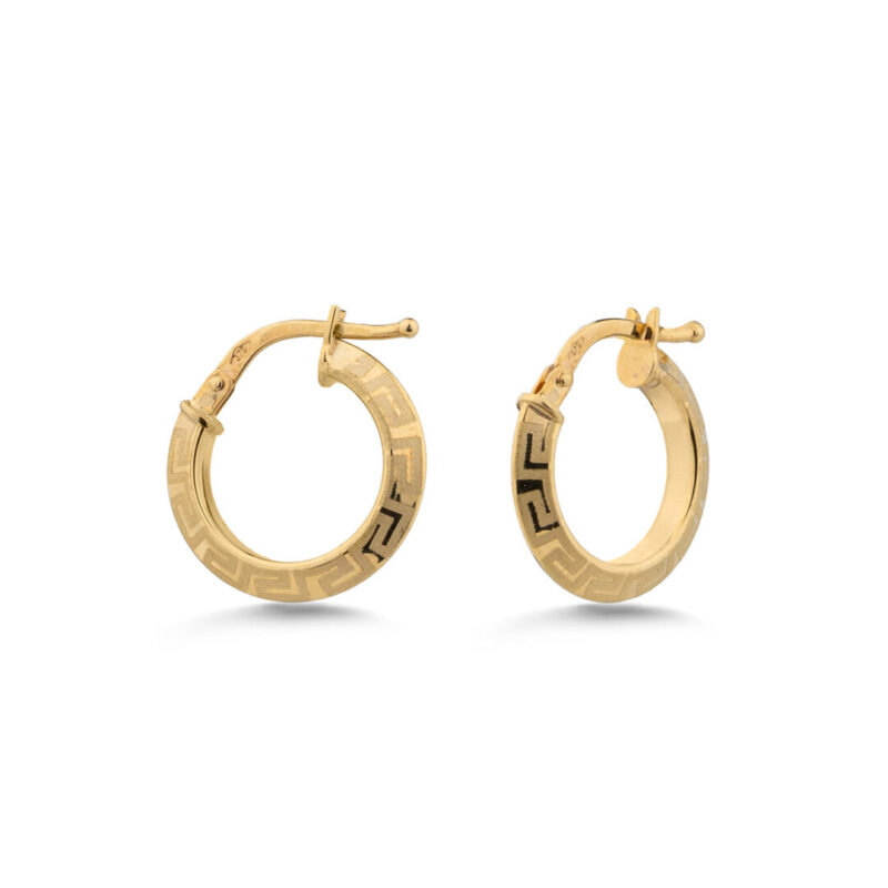 Greek Key Meander Hoop Earrings in 9K Gold