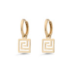 Greek Key Meander Drop Earrings in 9K Gold