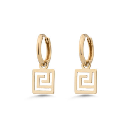 Greek Key Meander Drop Earrings in 9K Gold