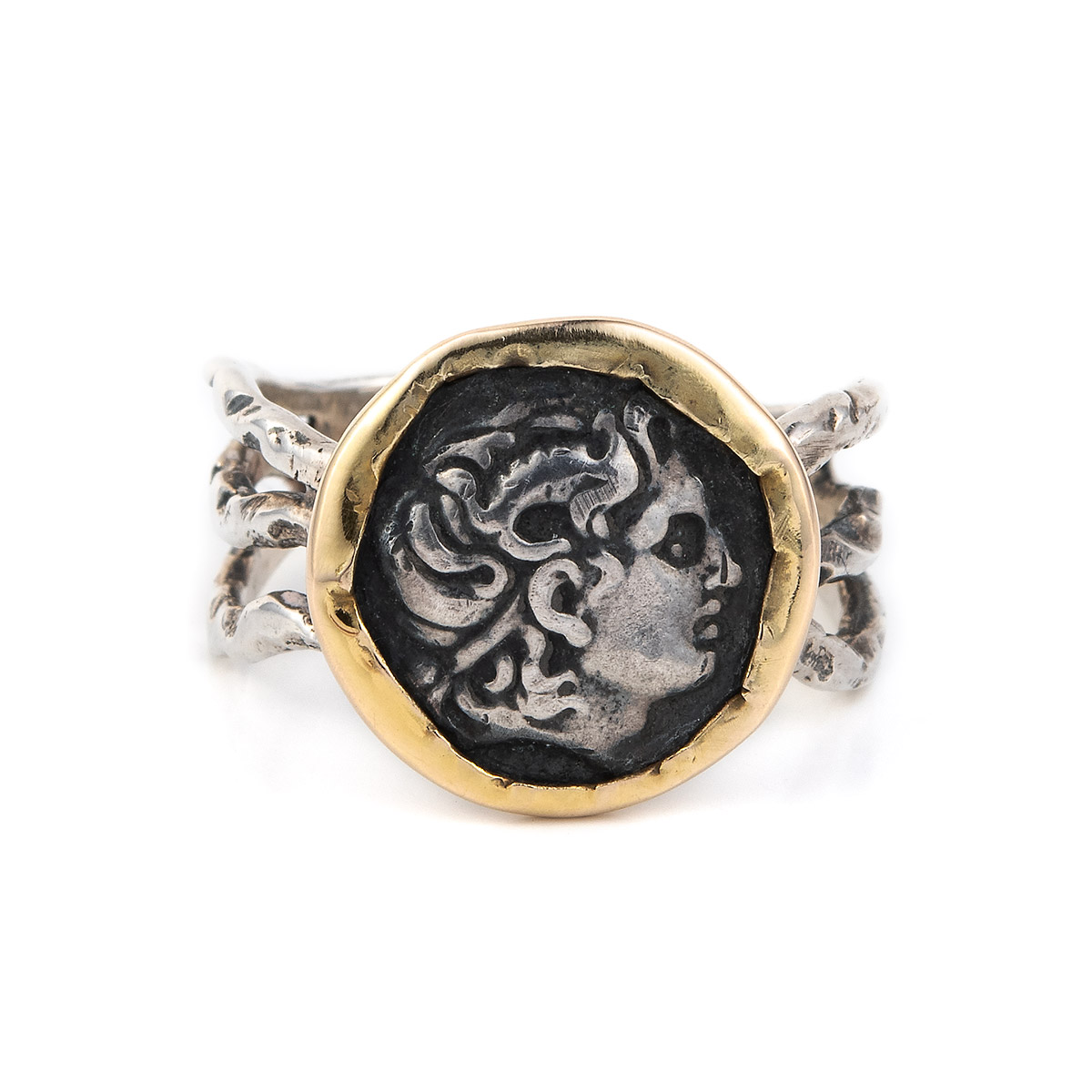 Alexander The Great Ring - 14K Gold and Sterling Silver - GREEK ROOTS