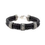 Greek key Black Leather Bracelet