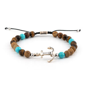 Βραχιόλι Άγκυρα με Πέτρες Tiger Eye – Ασήμι 925