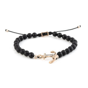 Sterling silver leather anchor bracelet with black Onyx