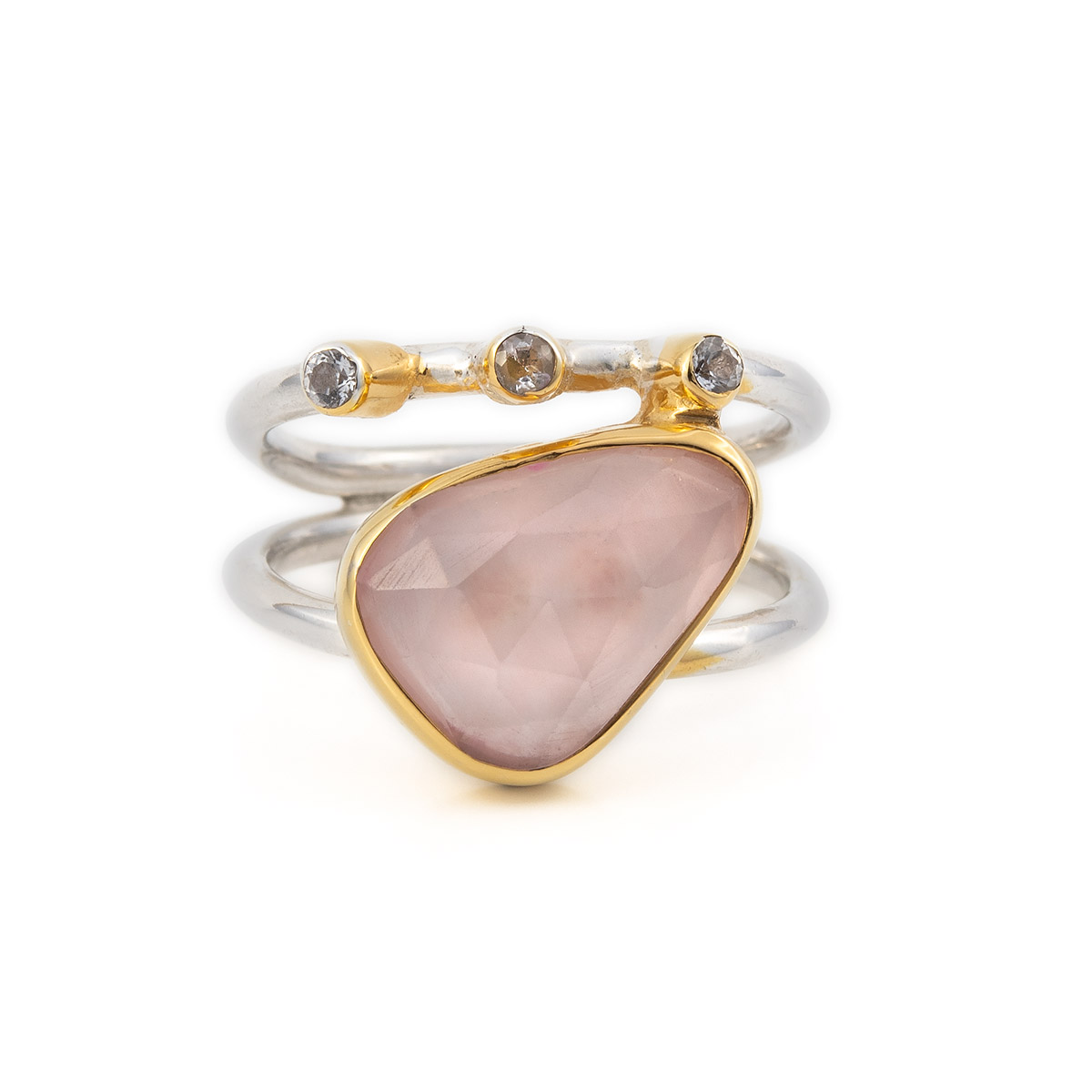 Δαχτυλίδι Ροζ Χαλαζίας - Ασήμι 925 Επιχρυσωμένο - GREEK ROOTS