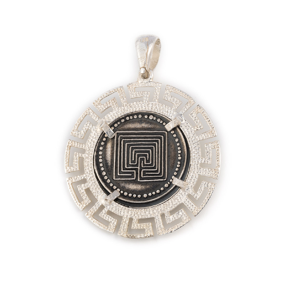 Medusa and Knossos labyrinth Coin Pendant - GREEK ROOTS