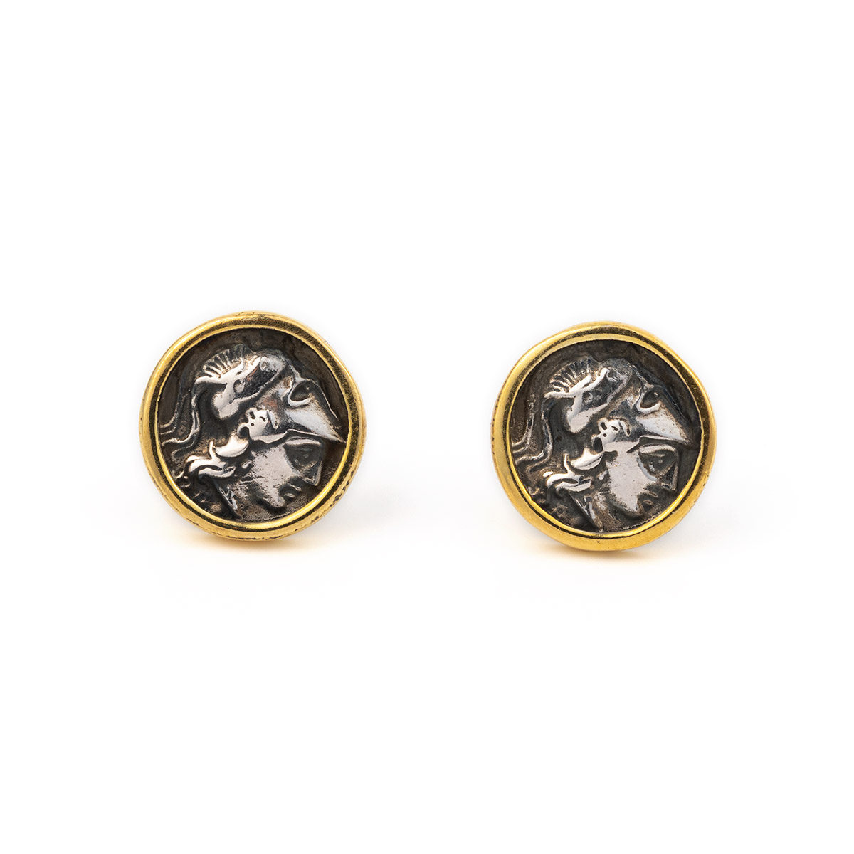 Ancient Greek Goddess Athena Coin Stud Earrings - Sterling Silver and Gold  Plated - GREEK ROOTS