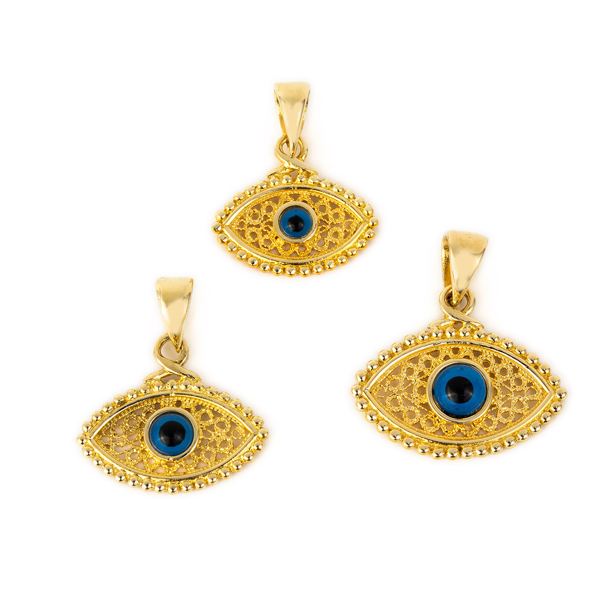 14K Gold Filigree Byzantine Evil Eye Pendant - GREEK ROOTS Jewelry