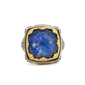 Βυζαντινό Δαχτυλίδι με Lapis Doublet – Επιχρυσωμένο Ασήμι 925