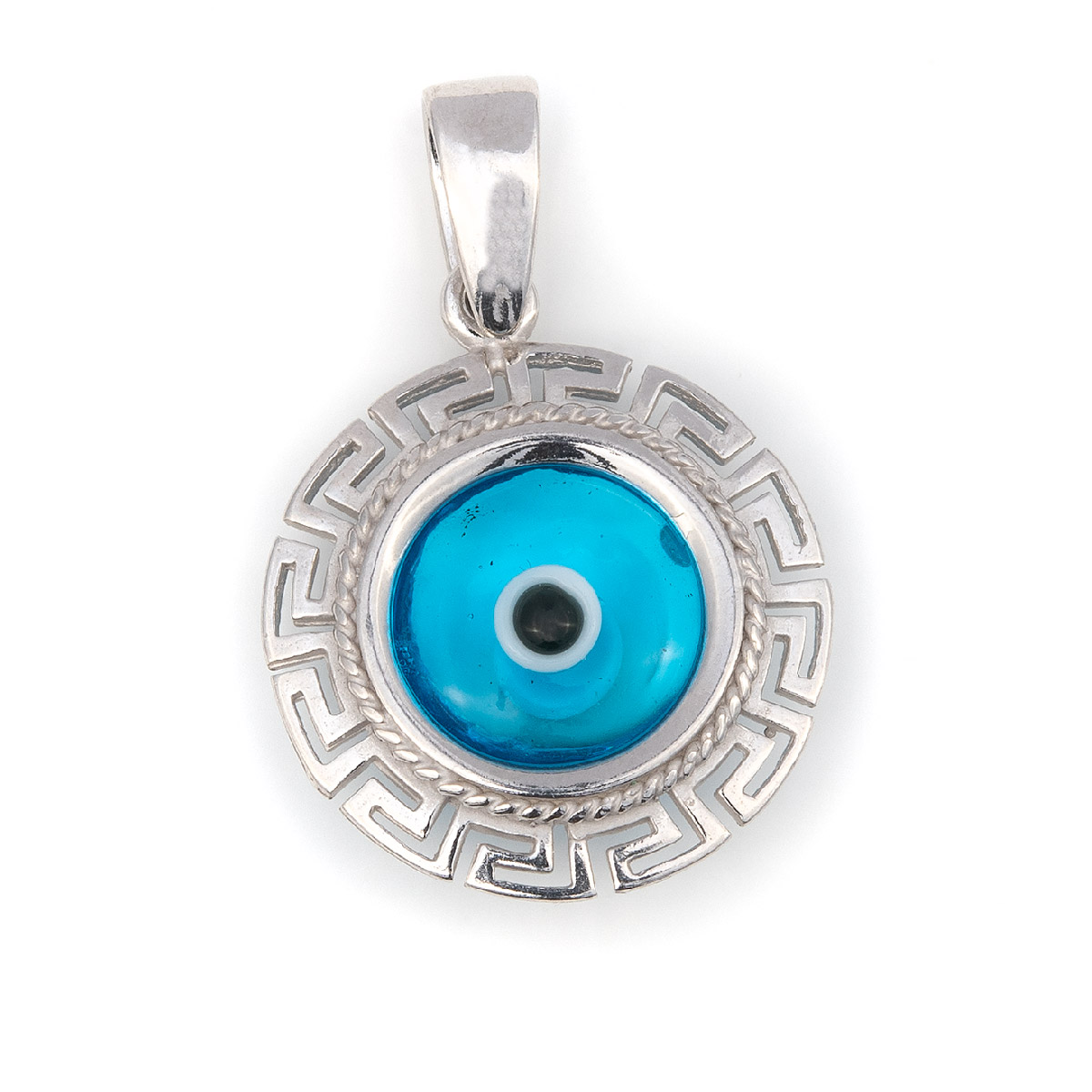 Evil Eye Pendant with Greek Key design and Meandros - GREEK ROOTS