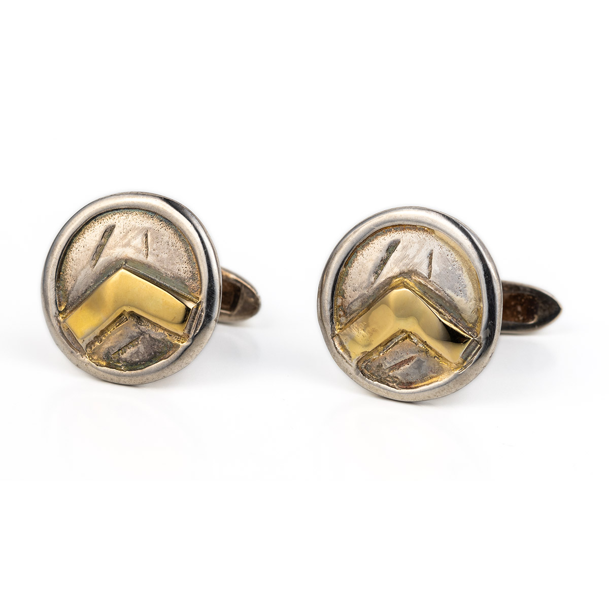 Spartan Shield Cufflinks - 14k Gold and Sterling Silver - GREEK ROOTS